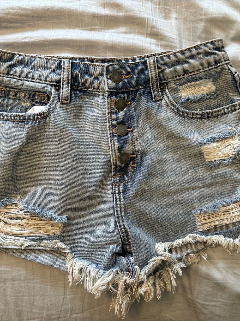 Altar'd State Light Blue Distressed Button-Front Denim Shorts